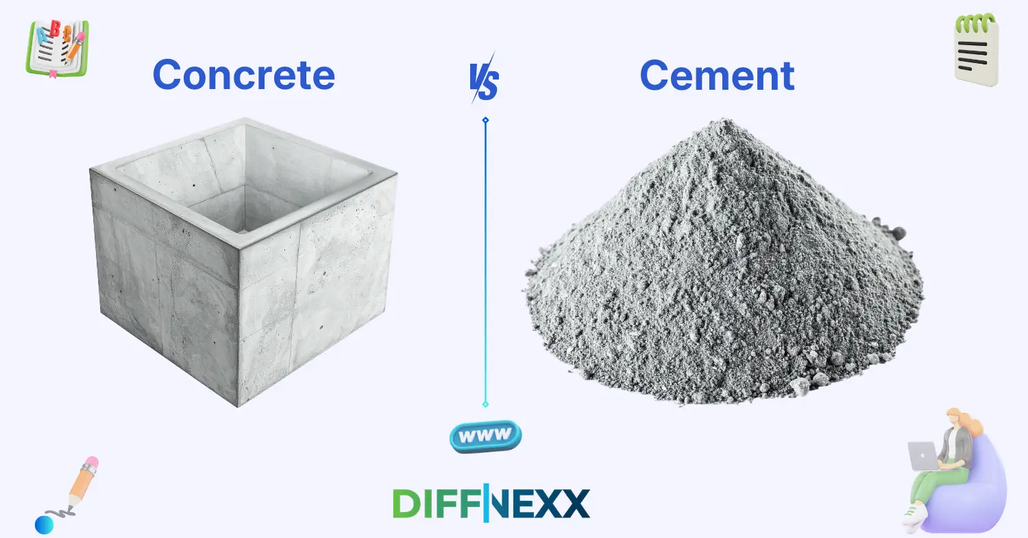 difference between concrete and cement