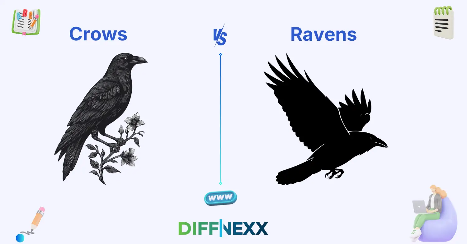 difference between crows and ravens