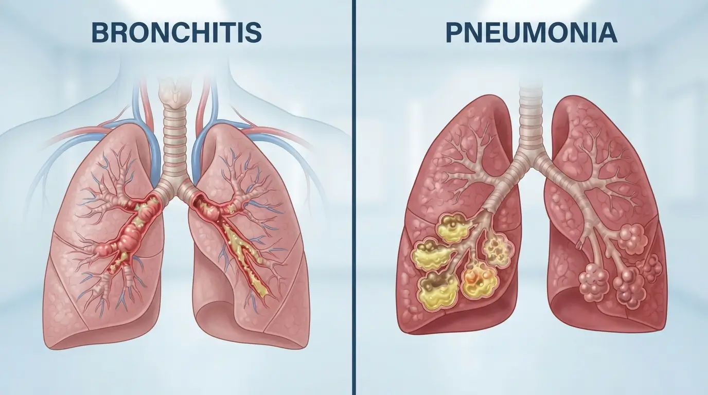 difference between bronchitis and pneumonia