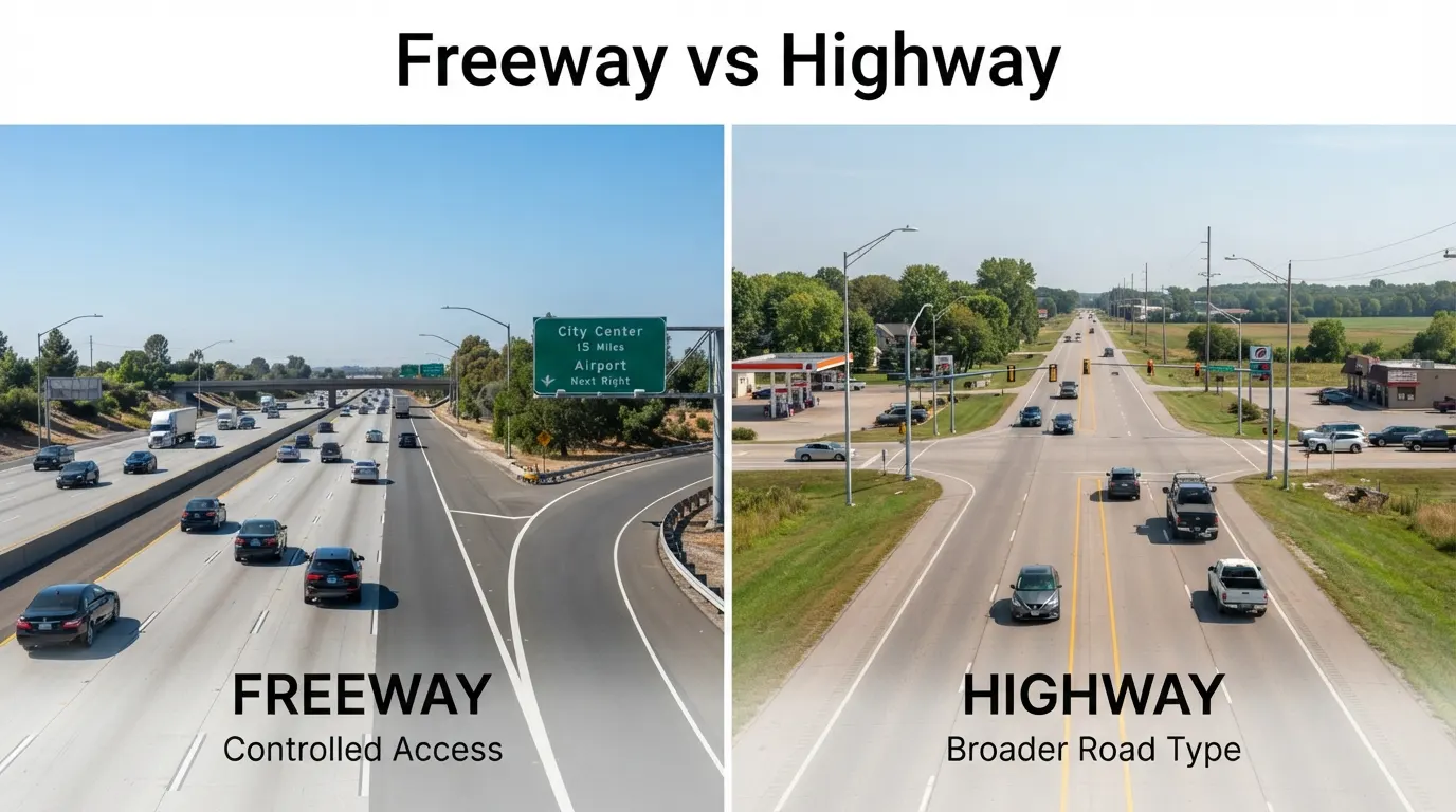 Difference between freeway and highway